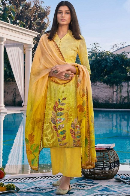 Golden,yellow Cotton and silk Palazzo Suit