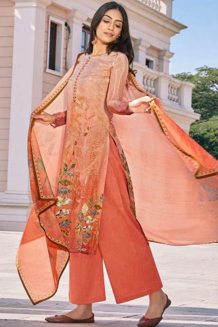 Light peach Cotton and silk Patiala Suit