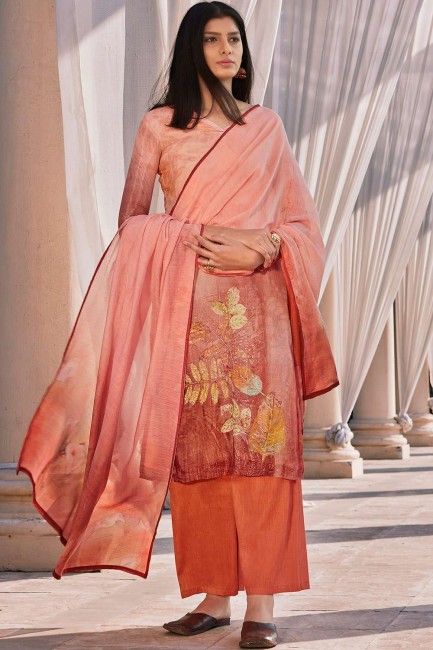 Peach Cotton and silk Palazzo Suit