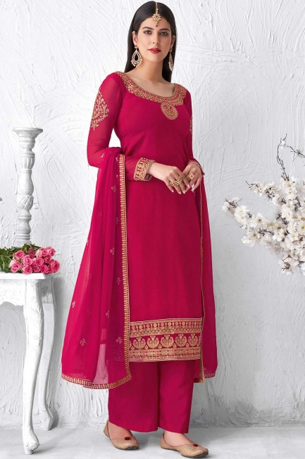 Pink Faux georgette Palazzo Suit