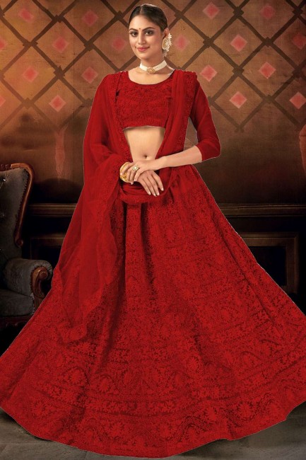Attractive Red Net Party Wear Lehenga Choli