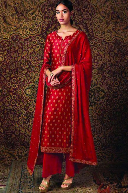 Red Silk Eid Pakistani Suit