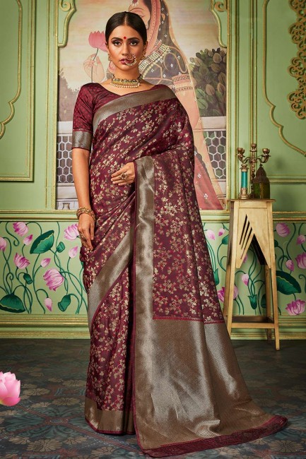 Purple Banarasi raw silk Wedding Saree