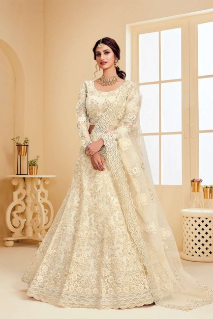 Divine Off white Net Wedding Lehenga Choli