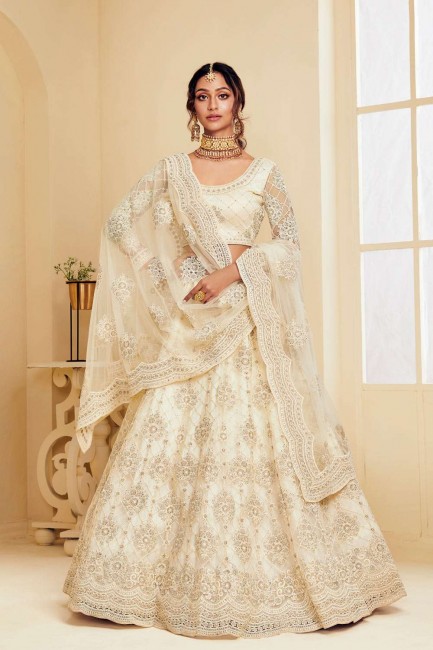 Stylish Off white Net Wedding Lehenga Choli