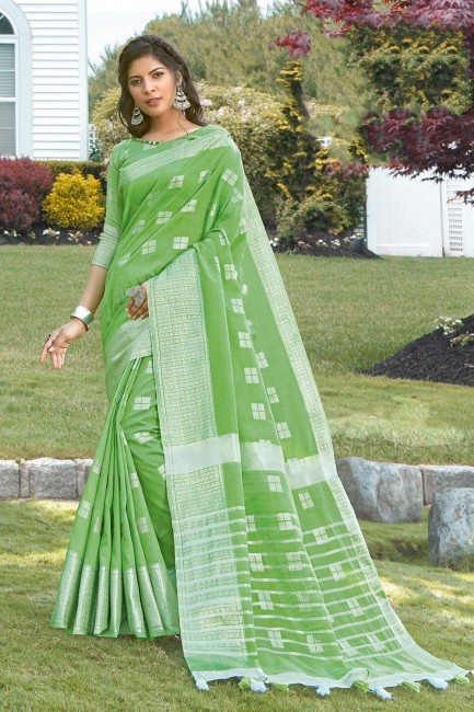 Sassy Green Linen Saree