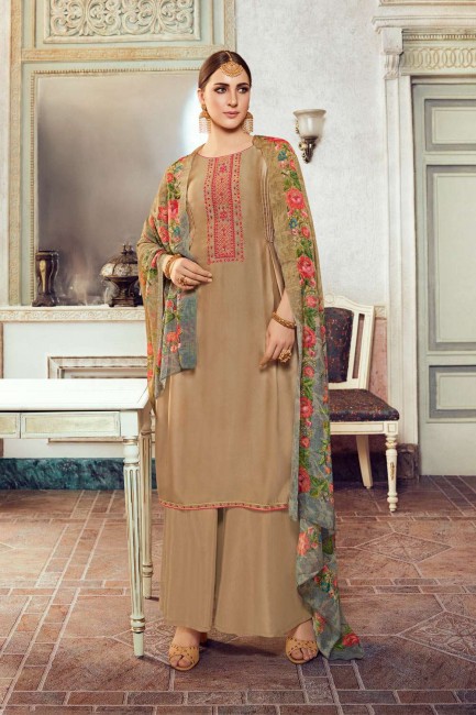 Brown Georgette and satin Eid Palazzo Suit