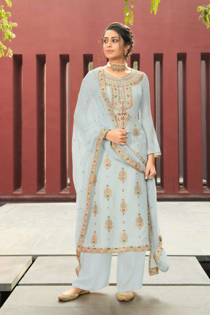 Light blue Jacquard and silk Eid Palazzo Suit