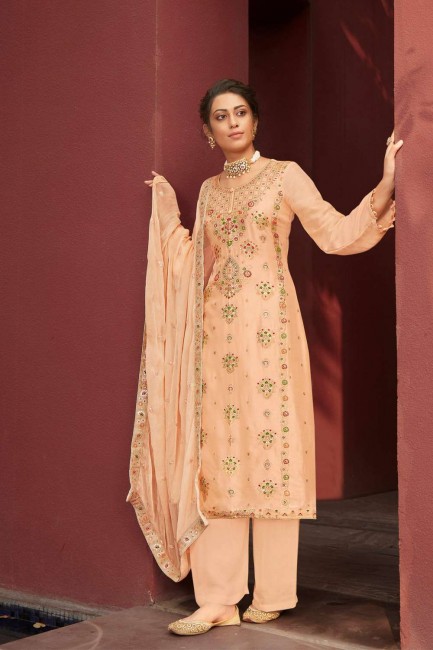 Fawn peach Jacquard and silk Eid Palazzo Suit
