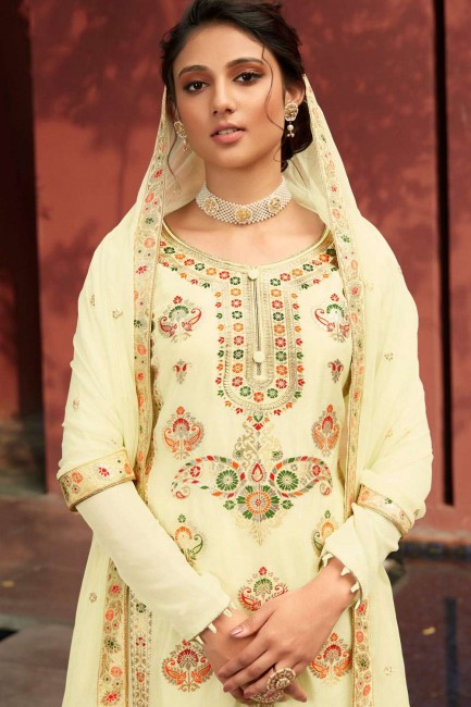 Cream Jacquard and silk Eid Palazzo Suit