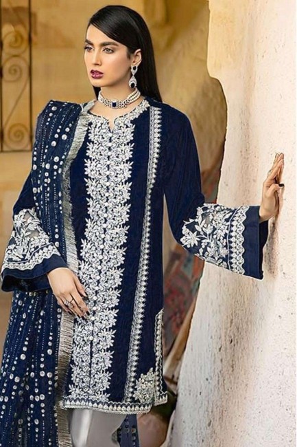 Navy blue Faux georgette Eid Pakistani Suit