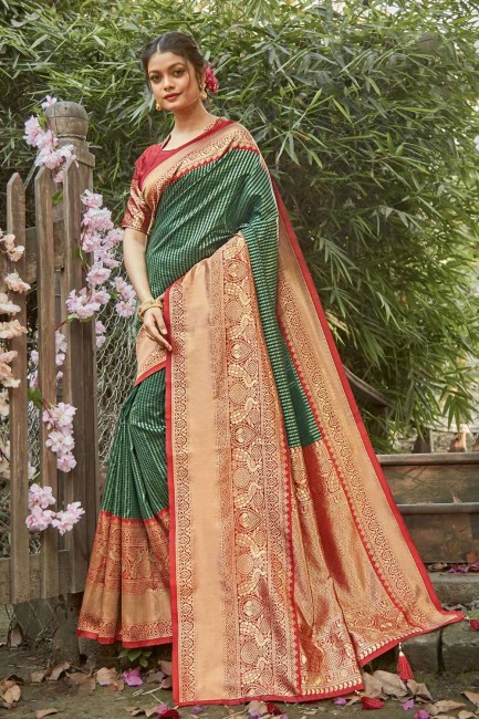 Adorable Green Silk South Indian Saree