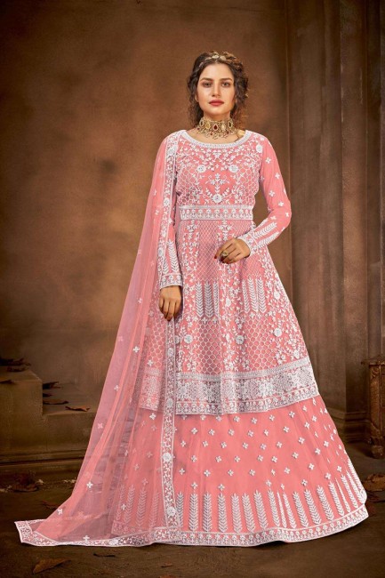 Pink Net Eid Anarkali Suit