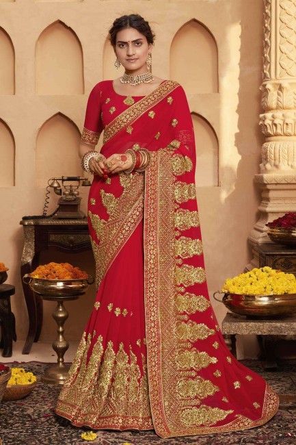 Gorgeous Red Georgette Bridal Saree