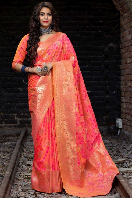 Appealing Pink Banarasi raw silk Saree