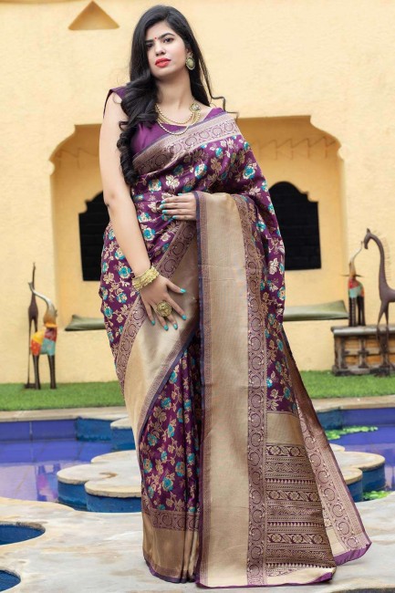 Adorable Purple Banarasi raw silk Saree