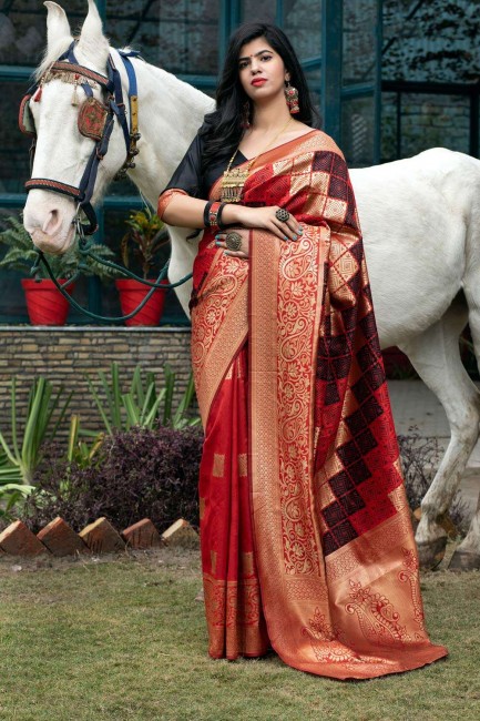 Shaded Red Banarasi silk Saree