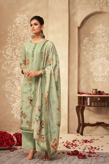 Light Green Satin and silk Palazzo Suit