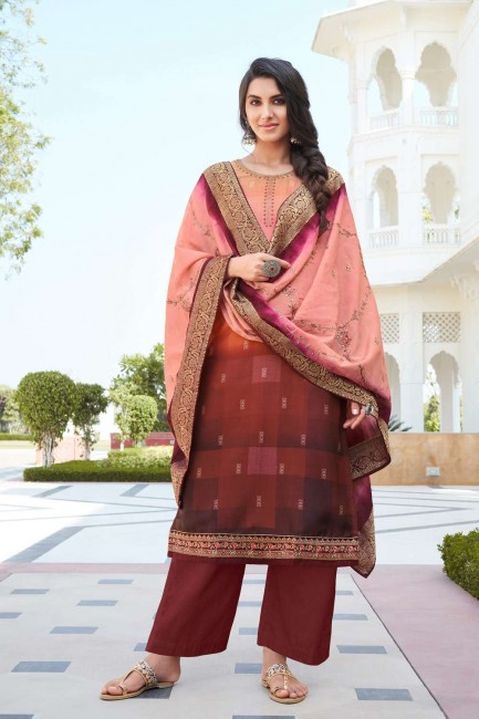 Pink, coffee Satin and silk Palazzo Suit