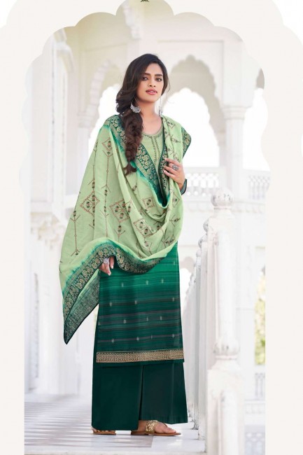 Shaded Green Satin and silk Palazzo Suit