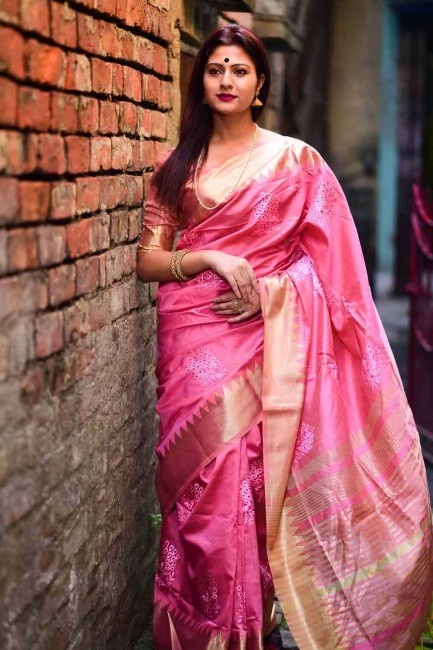 Trendy Pink Silk South Indian Saree