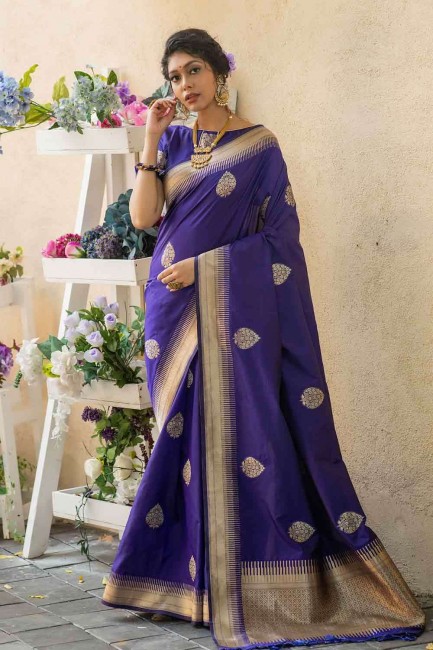 Traditional Royal blue Banarasi raw silk Saree