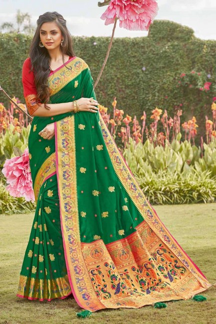 Attractive Green Silk South Indian Saree