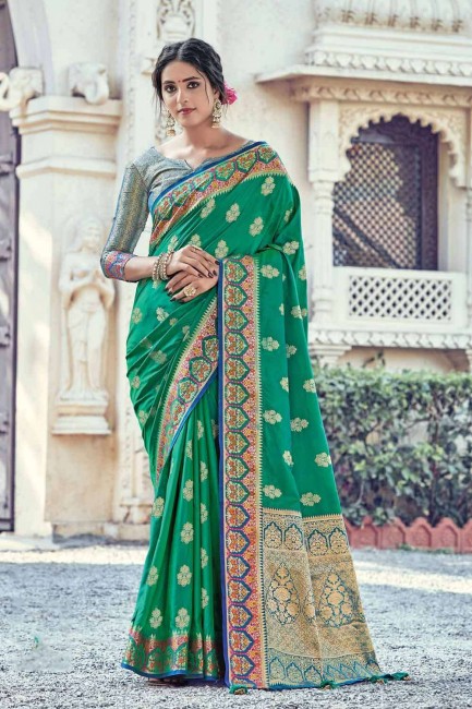 Enticing Green Silk South Indian Saree