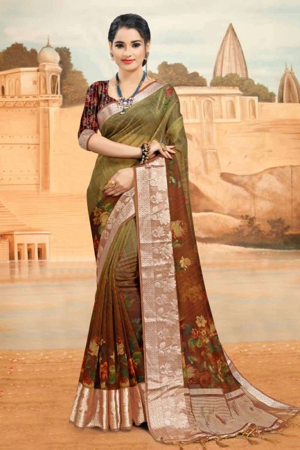 Light brown Silk South Indian Saree