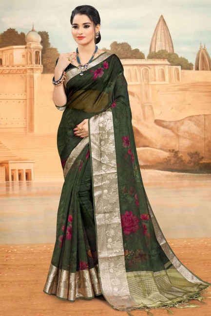 Designer Green Silk South Indian Saree