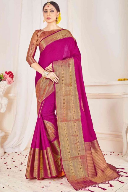 Attractive Pink Silk South Indian Saree