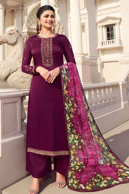 Purple Tussar silk Palazzo Suit