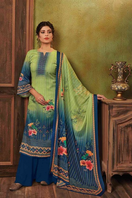 Green Polyester Palazzo Suit