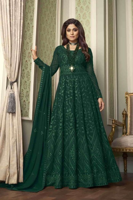 Georgette Pakistani Wedding Anarkali in Green