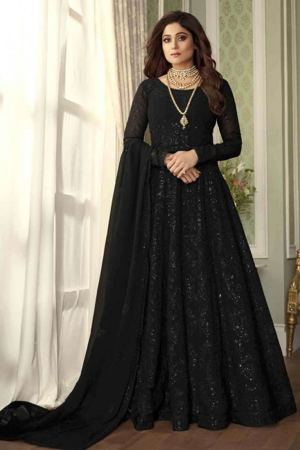 Georgette Pakistani Wedding Anarkali in Black
