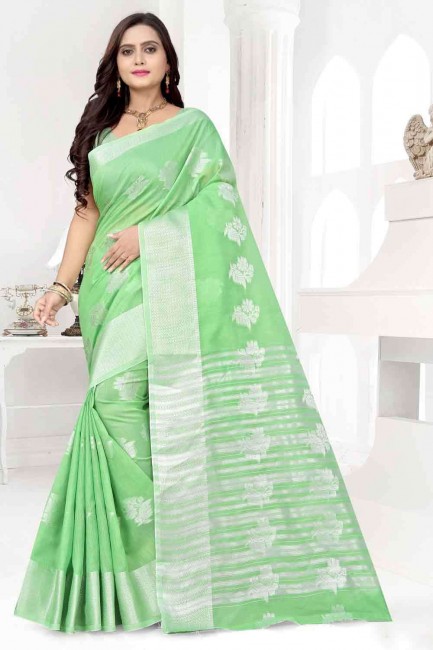 Green Cotton Banarasi Saree
