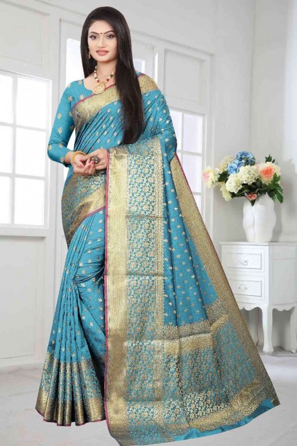 Light blue Silk  South Indian Saree