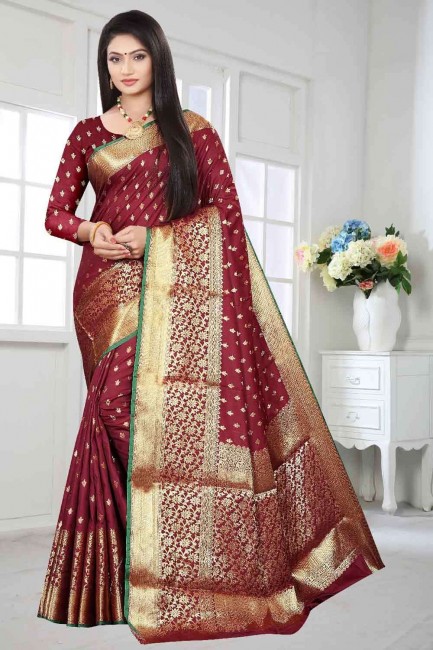 Lovely Wine Silk South Indian Saree