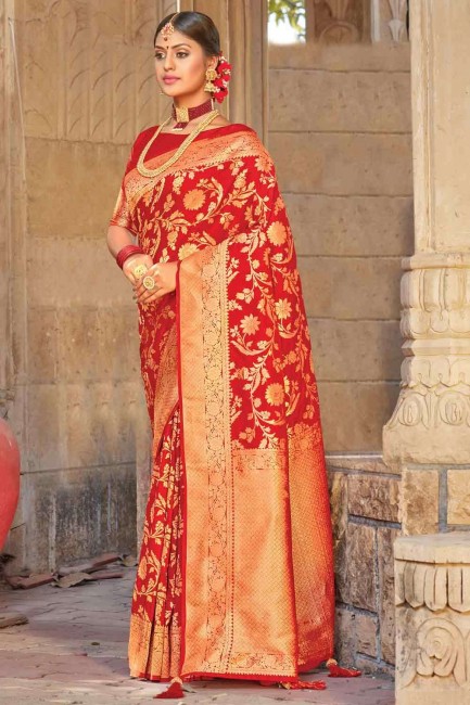 Latest Red Silk Wedding Saree