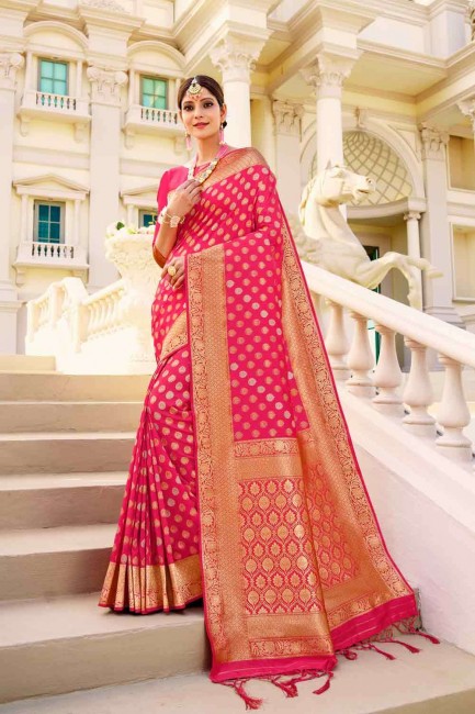 Indian Ethnic Pink Banarasi raw silk Banarasi Saree