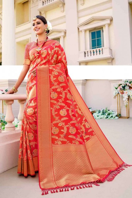 Gorgeous Red Banarasi raw silk Banarasi Saree