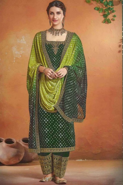 Green Tusser art silk Palazzo Suit