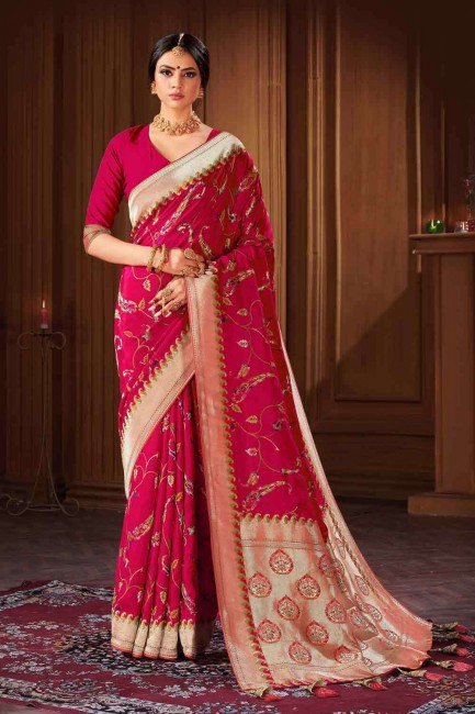 Designer Pink Banarasi raw silk Banarasi Saree