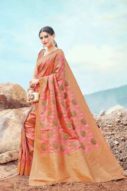 Pretty Pink Banarasi raw silk Banarasi Saree