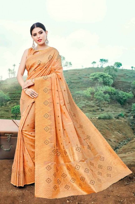 Stunning Fawn Banarasi raw silk Banarasi Saree