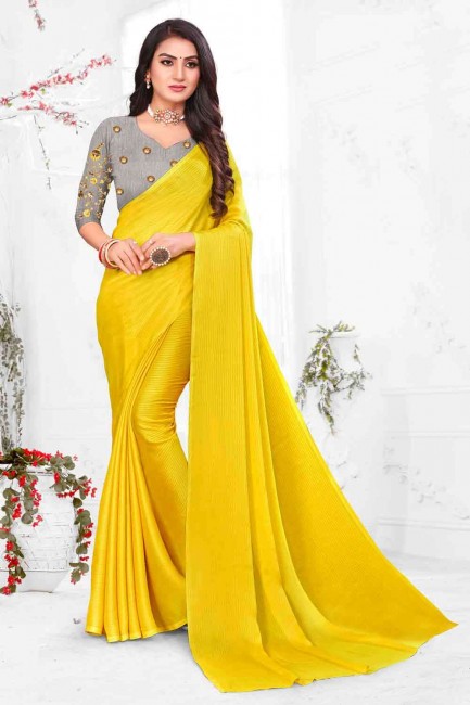 Ravishing Yellow Chiffon Saree