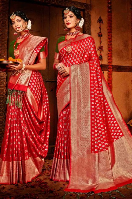 Traditional Red Art silk South Indian Saree