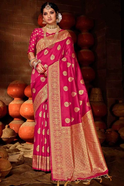 Opulent Pink Banarasi raw silk Banarasi Saree