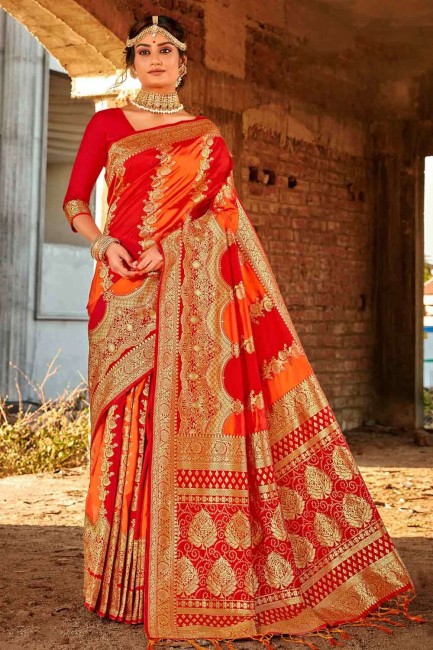 Gracefull Red Banarasi raw silk Banarasi Saree