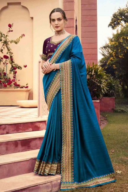 Blue Silk  Indian Saree